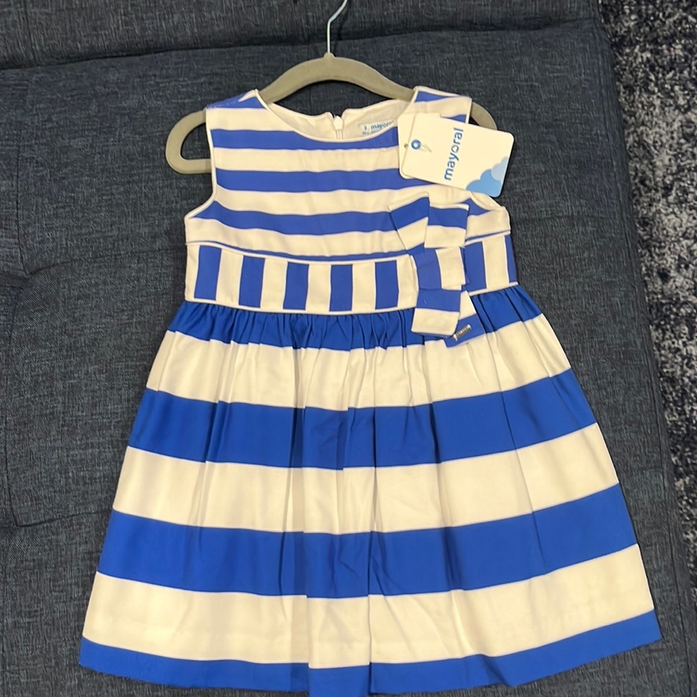 Mayoral blue and white stripped dress size 3